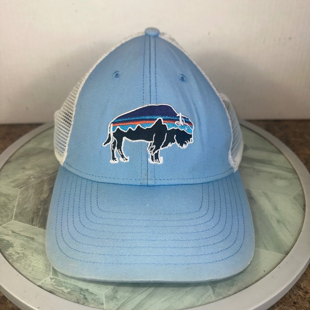 Patagonia‎ Trucker Hat Buffalo Logo Blue White Mesh Snapback Baseball Cap